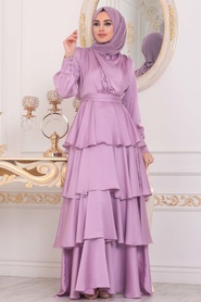 Lilas- Tesettürlü Abiye Elbise - Robes de Soirée Hijab - 22701LILA - Thumbnail