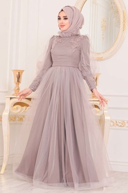 Lilas- Tesettürlü Abiye Elbise - Robes de Soirée Hijab - 40320LILA - Thumbnail