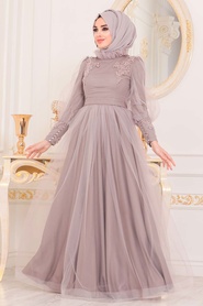 Lilas- Tesettürlü Abiye Elbise - Robes de Soirée Hijab - 40320LILA - Thumbnail