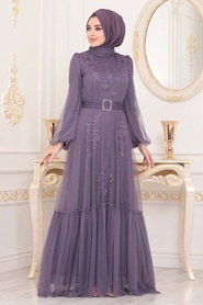 Lilas- Tesettürlü Abiye Elbise - Robes de Soirée Hijab - 40431LILA - Thumbnail