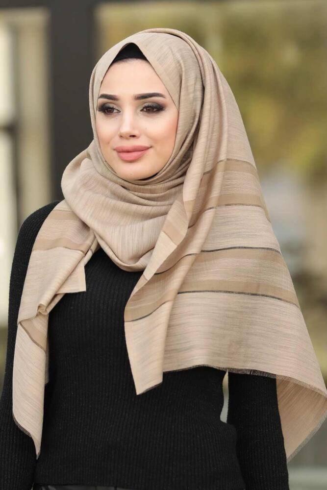 Line Patterned Beige Shawl 7507BEJ - 1