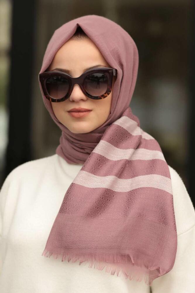 Line Patterned Dark Mink Colour Shawl 7508KV - 1