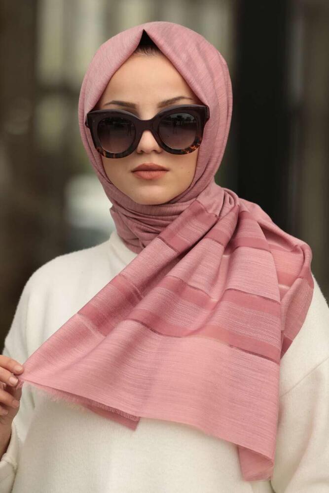 Line Patterned Dusty Rose Shawl 7507GK - 1