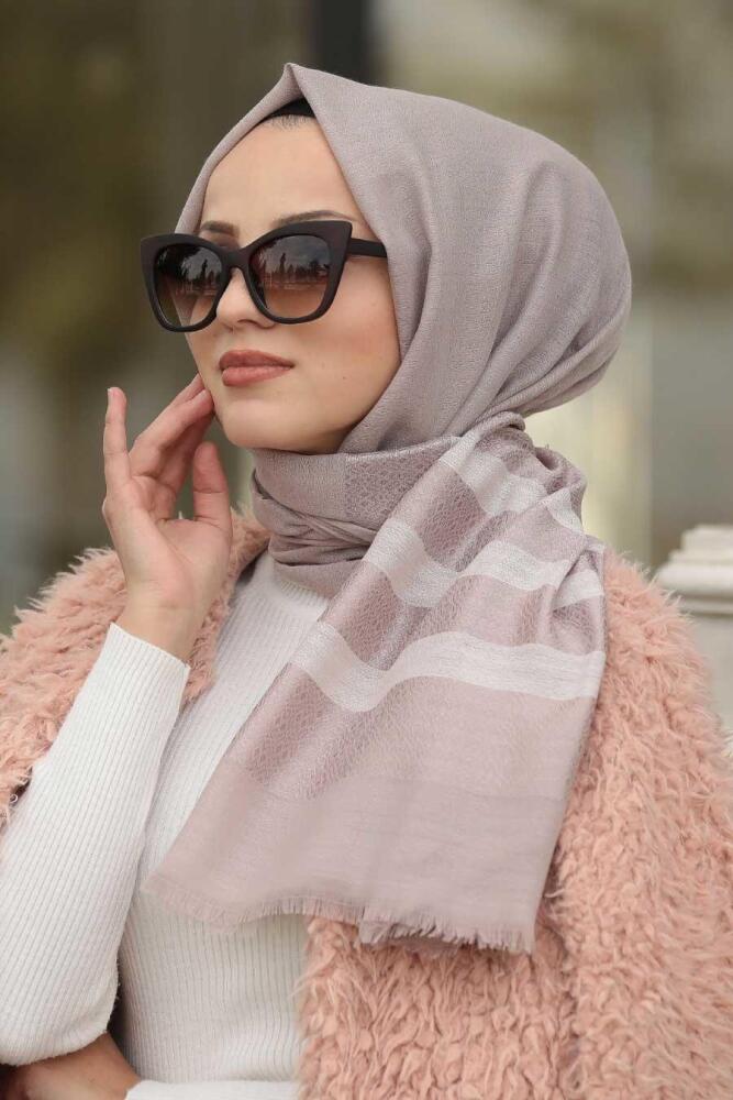 Line Patterned Mink Colour Shawl 7508V - 1
