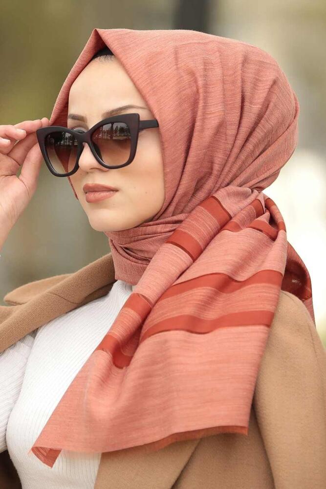Line Patterned Terra Cotta Shawl 7507KRMT - 1