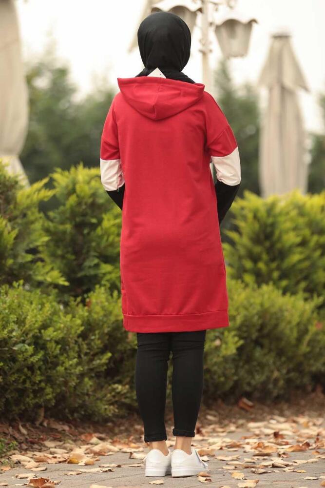  Love Yazılı Kırmızı Tesettür Sweatshirt 1160K - 2