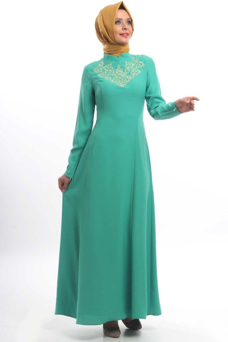 Mahber - Gold Pattern Green Dress 3000Y