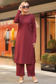 Mahogany Hijab Dual Suit Dress 22580BR - Thumbnail