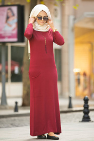 Mahogany - Neva Style - Robe En Tricot Hijab 15369BR - Thumbnail