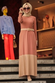  Marron Jaunatre Foncé-Neva Style-Hijab Robe-11073KTB - Thumbnail