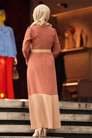  Marron Jaunatre Foncé-Neva Style-Hijab Robe-11073KTB - Thumbnail