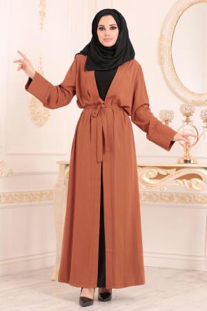 Marron Jaunatre - Nayla Collection - Abaya Turque Hijab 9414TB - 1
