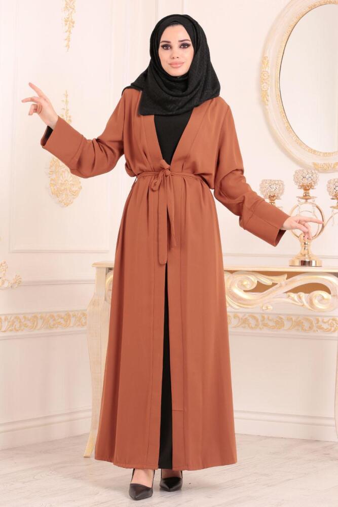 Marron Jaunatre - Nayla Collection - Abaya Turque Hijab 9414TB - 1