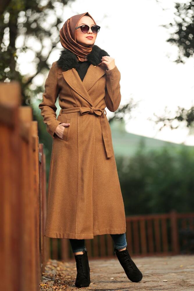 Marron Jaunatre - Nayla Collection - Hijab Manteau 5406TB - 4