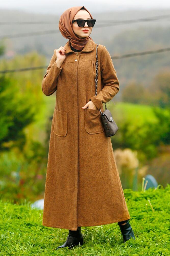 Marron Jaunatre - Nayla Collection - Manteau Hijab 2445TB - 1