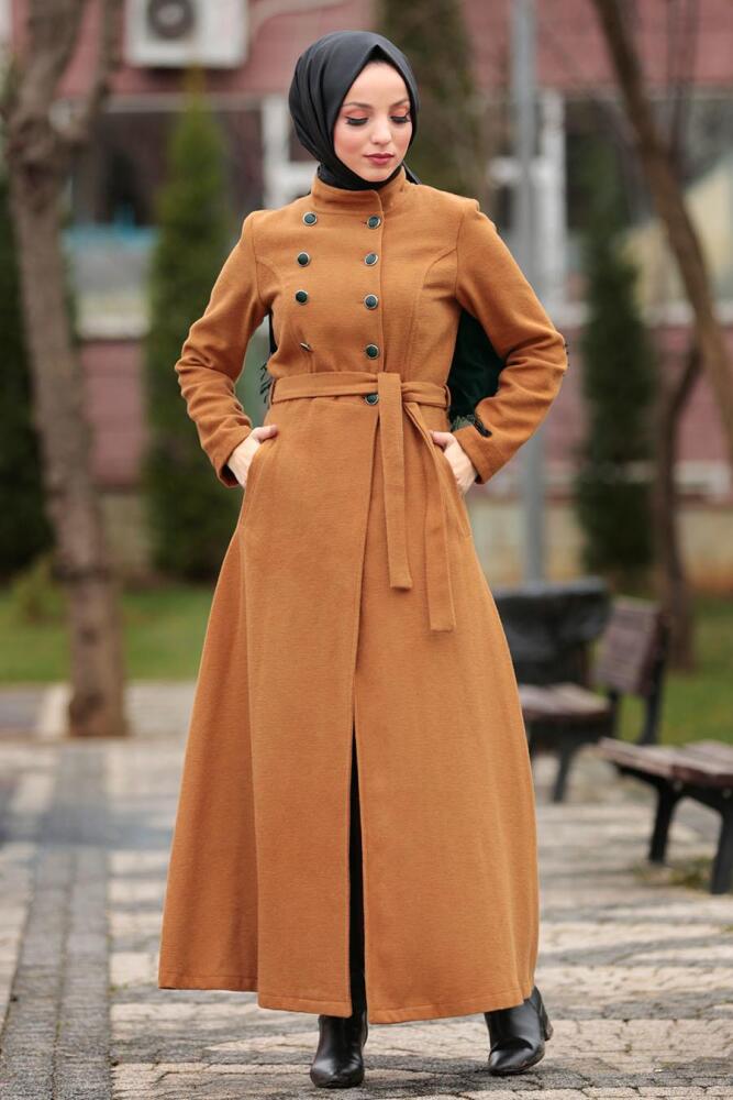 Marron Jaunatre - Nayla Collection - Manteau Hijab 4430TB - 2