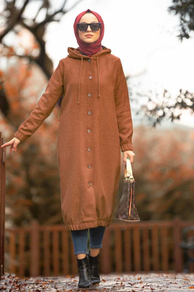 Marron Jaunatre - Nayla Collection - Manteau Hijab 5403TB - 1