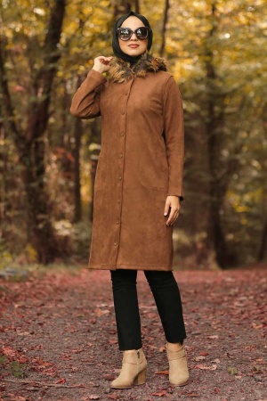 Marron Jaunatre-Nayla Collection - Manteau Hijab 9067TB - 1