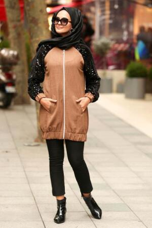 Marron Jaunatre - Nayla Collection - Manteau Hijab t 18693TB - 1