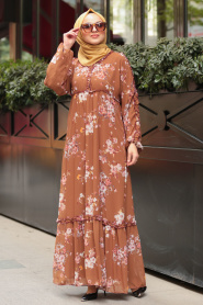 Marron Jaunatre - Nayla Collection - Robe Hijab 10355TB - Thumbnail