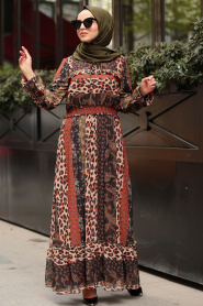 Marron Jaunatre- Nayla Collection - Robe Hijab 10373TB - Thumbnail