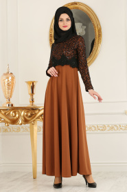 Marron Jaunatre - Nayla Collection - Robe Hijab 12012TB - Thumbnail