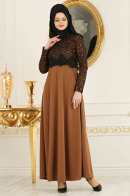 Marron Jaunatre - Nayla Collection - Robe Hijab 12012TB - Thumbnail
