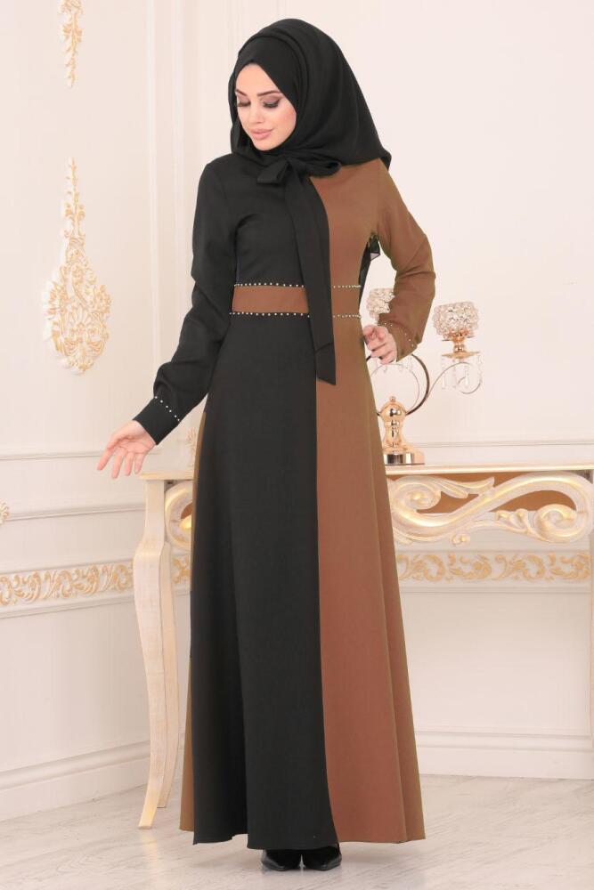 Marron Jaunatre - Nayla Collection - Robe Hijab - 1222TB - 1