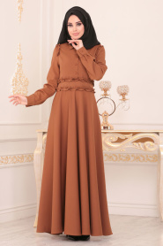 Marron Jaunatre- Nayla Collection - Robe Hijab 1256TB - Thumbnail