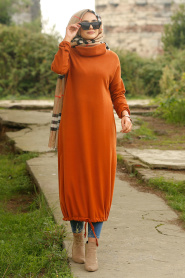 Marron Jaunatre - Nayla Collection - Robe Hijab 2471TB - Thumbnail