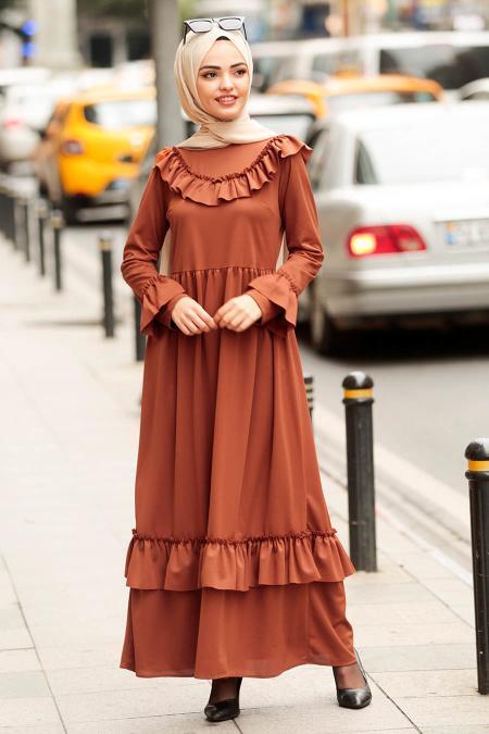 Marron Jaunatre - Nayla Collection - Robe Hijab 4015TB - 1