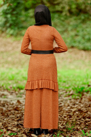 Marron Jaunatre-Nayla Collection -Robe Hijab 4021TB - Thumbnail