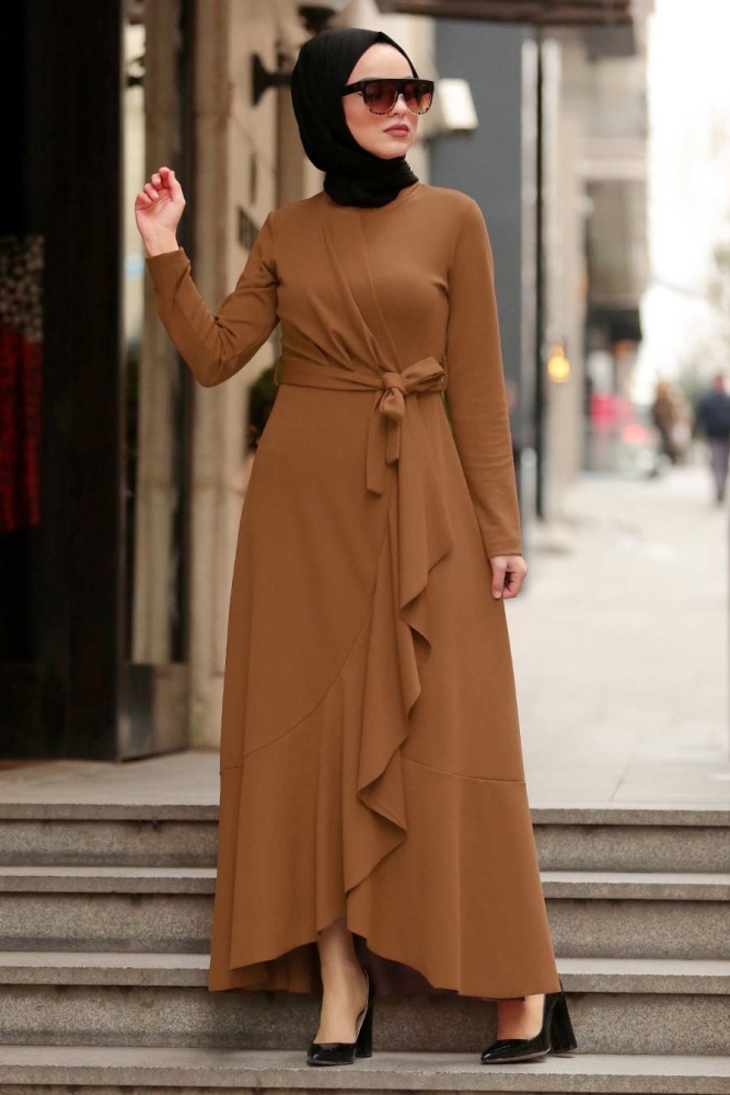 Marron Jaunatre - Nayla Collection - Robe Hijab 4041TB - 1