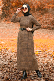 Marron Jaunatre - Nayla Collection - Robe Hijab 41230TB - Thumbnail