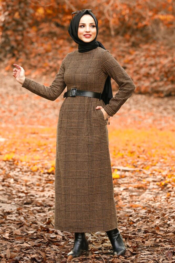 Marron Jaunatre - Nayla Collection - Robe Hijab 41230TB - 2