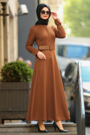Marron Jaunatre - Nayla Collection - Robe Hijab 41510TB - Thumbnail