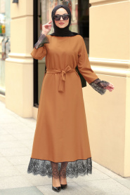 Marron Jaunatre- Nayla Collection - Robe Hijab 6129TB - Thumbnail
