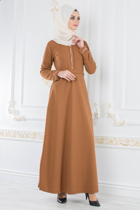 Marron Jaunatre - Nayla Collection - Robe Hijab 8219TB