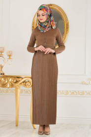 Marron Jaunatre - Nayla Collection - Robe Hijab 8244TB - Thumbnail