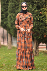 Marron Jaunatre - Nayla Collection - Robe quotidienne Hijab 8405TB - Thumbnail