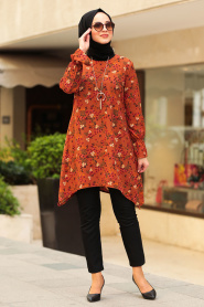 Marron Jaunatre- Nayla Collection - Tunique Hijab 1120TB - Thumbnail