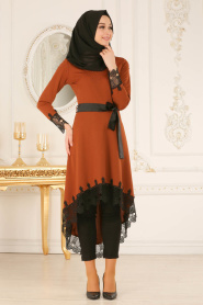 Marron Jaunatre- Nayla Collection - Tunique Hijab 40490TB - Thumbnail