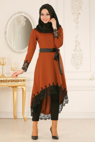 Marron Jaunatre- Nayla Collection - Tunique Hijab 40490TB - Thumbnail