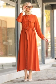 Marron Jaunatre-Neva Style-Hijab Robe-4587TB - Thumbnail