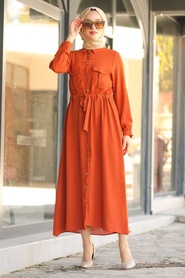 Marron Jaunatre-Neva Style-Hijab Robe-4587TB - Thumbnail