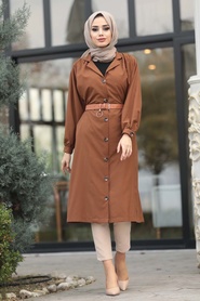 Marron Jaunatre - Neva Style - Manteau Hijab - 5482TB - Thumbnail