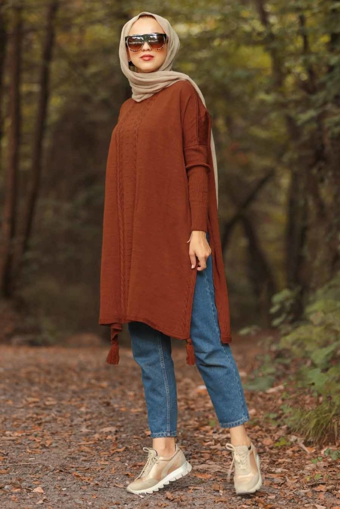 Marron Jaunatre -Neva Style - Poncho en tricot hijab -10010TB - 1