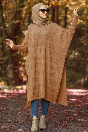 Marron Jaunatre - Neva Style - Poncho en tricot hijab - 15652TB - 1