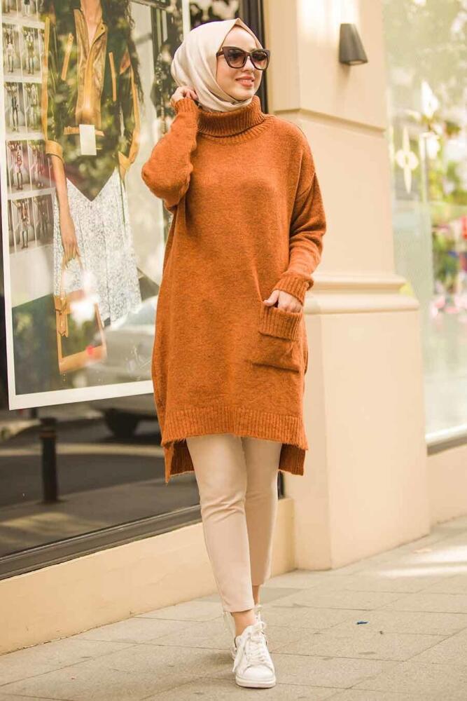 Marron Jaunatre - Neva Style - Pull En Maille Hijab - 15679TB - 1