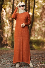 Marron Jaunatre -Neva Style - Robe En Tricot Hijab - 1048TB - Thumbnail